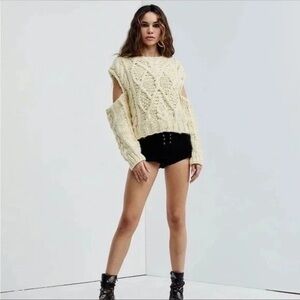 NEW For Love and Lemons Cable Knit Sweater Yellow Cutout Size M